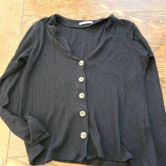 Reformation black ribbed button down shirt sz Large - Picture 1 of 4